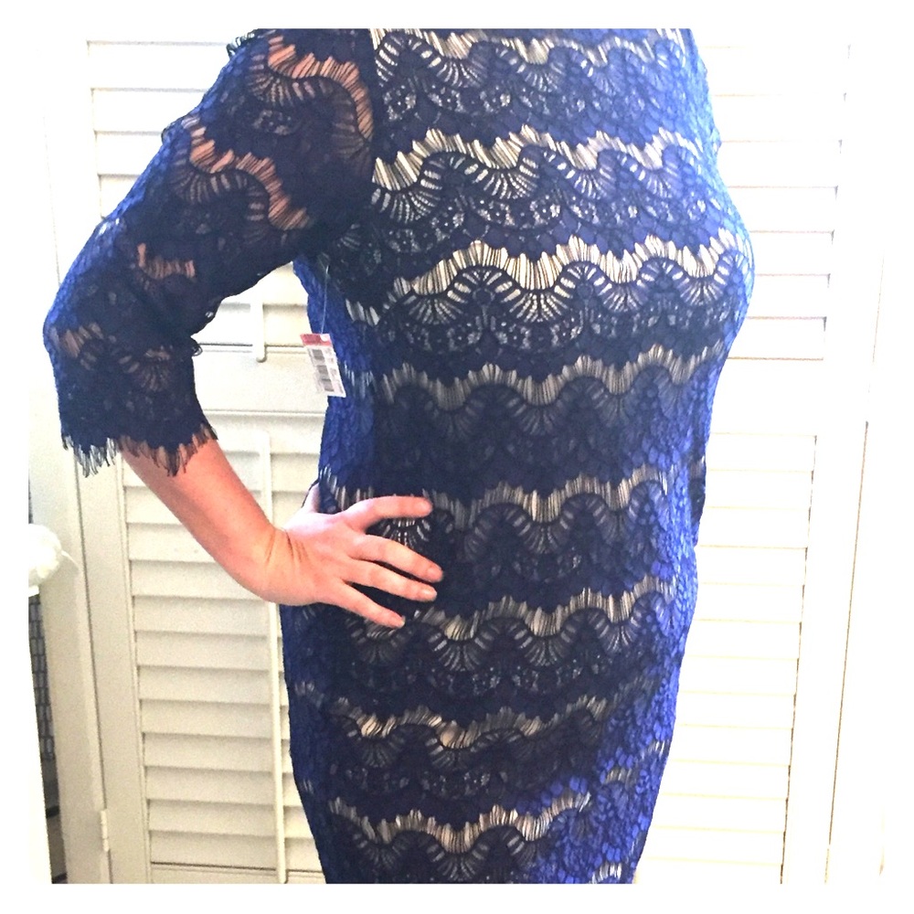 NWT Size 14 Jessica Howard Navy Lace Accent Dress